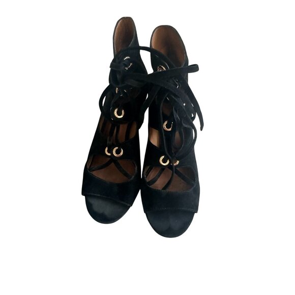 COACH Black Suede Laceup Block Heels Size 8.5 - Picture 4 of 10